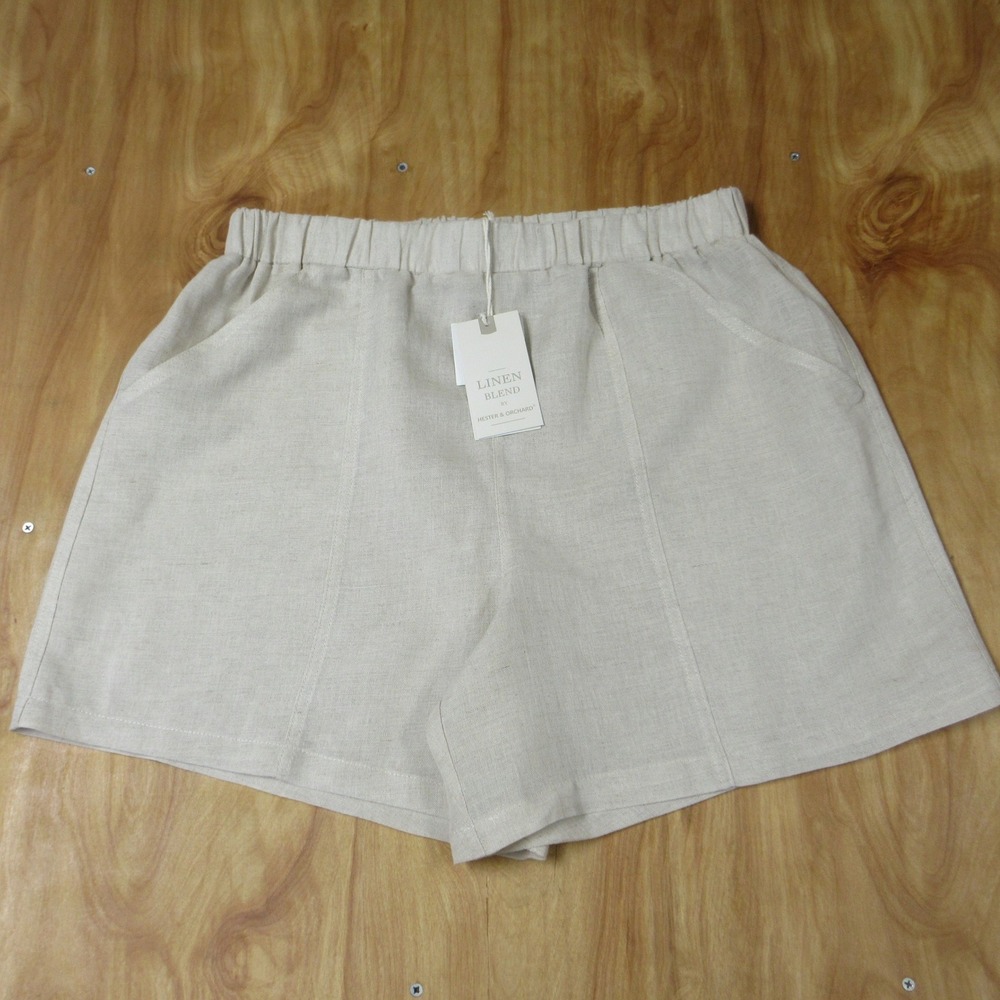 HESTER & ORCHARD Linen Blend Natural Pull On Shorts XL Neutral Tan High Rise NWT